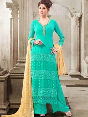 Sea green latest designer semi stitched georgette palazzo suit with dupatta 1