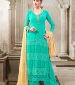 Sea green latest designer semi stitched georgette palazzo suit with dupatta