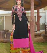 Black and pink designer semi stitched georgette palazzo suit with dupatta