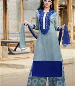 Grey and blue designer semi stitched georgette palazzo suit with dupatta