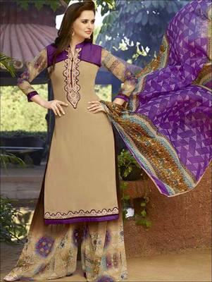 Sandy brown designer semi stitched georgette palazzo suit with dupatta 1