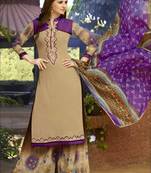 Sandy brown designer semi stitched georgette palazzo suit with dupatta