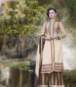 Beige and brown designer semi stitched georgette palazzo suit with dupatta