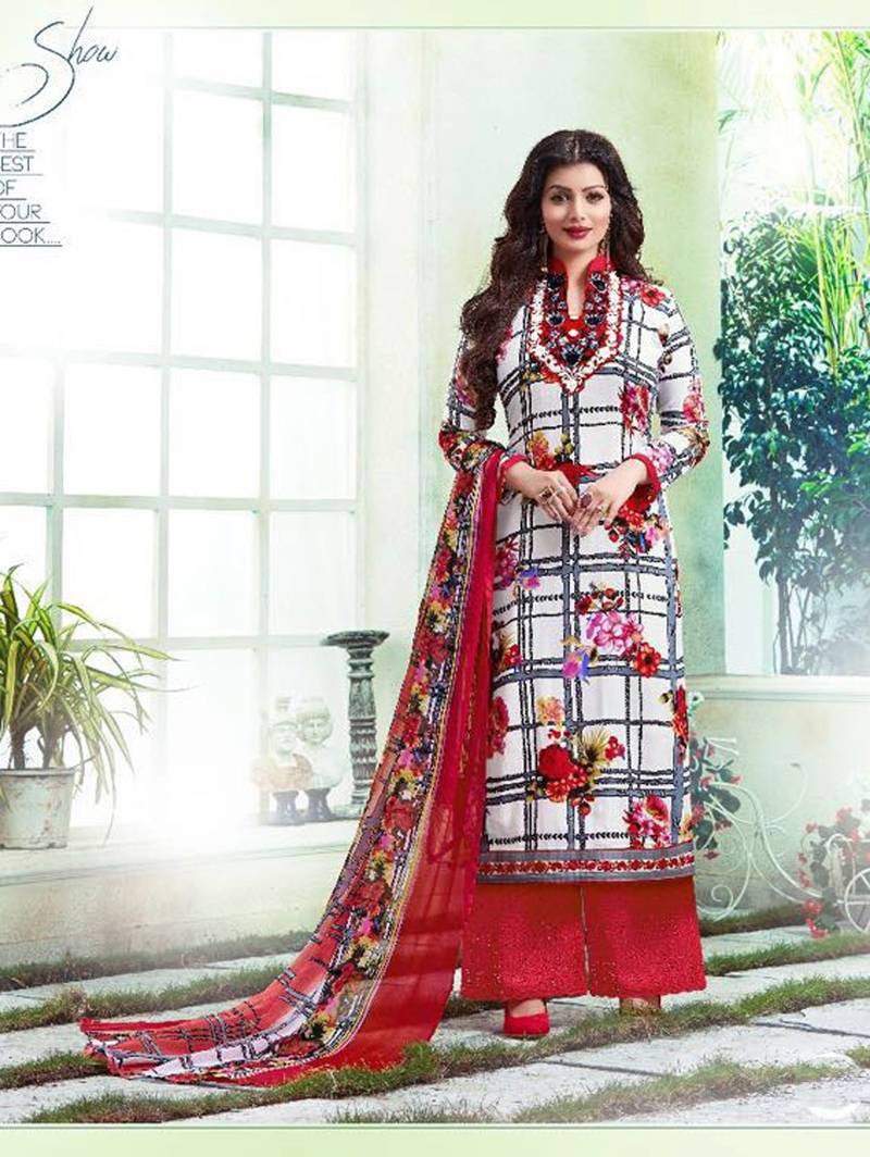 White and multicolor designer glace cotton satin unstitched