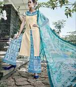 Ivory designer glace cotton unstitched palazzo suit with dupatta