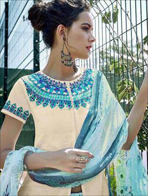 Ivory designer glace cotton unstitched palazzo suit with dupatta 2