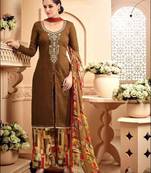 Brown designer jaam silk cotton unstitched palazzo suit with dupatta