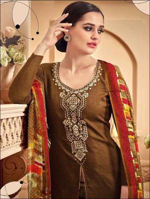 Brown designer jaam silk cotton unstitched palazzo suit with dupatta 2
