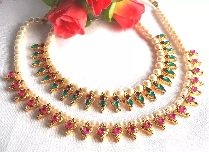 Multi Color with Pink Heart Pearl Necklace
