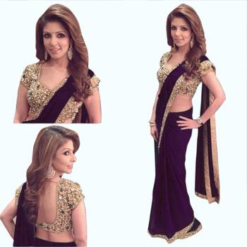Purple Georgette Embroidery saree With Blouse 1
