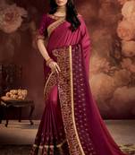 Dark pink plain silk saree with blouse