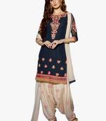 Navy-blue embroidered cotton salwar