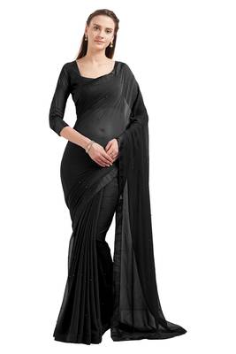 Black embroidered chiffon saree with blouse 1