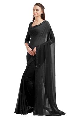 Black embroidered chiffon saree with blouse 2