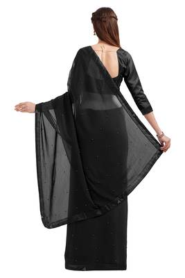 Black embroidered chiffon saree with blouse 3