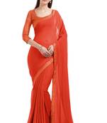 Orange embroidered chiffon saree with blouse