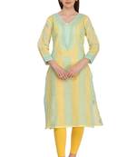 Yellow Embroidered Cotton Chikankari Kurti 