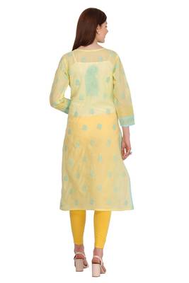 Yellow Embroidered Cotton Chikankari Kurti  2