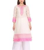 Cream Embroidered Cotton Chikankari Kurti