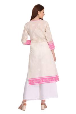 Cream Embroidered Cotton Chikankari Kurti 2