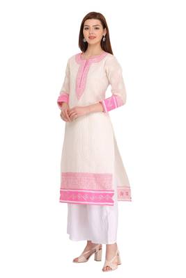 Cream Embroidered Cotton Chikankari Kurti 3