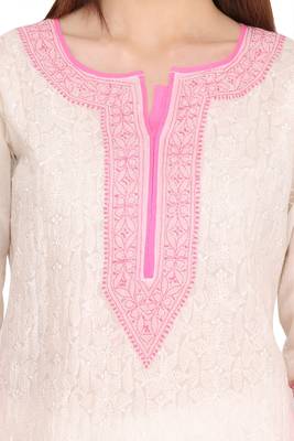 Cream Embroidered Cotton Chikankari Kurti 4