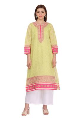 Green Embroidered Cotton Chikankari Kurti 1