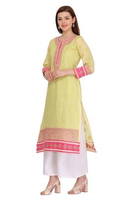 Green Embroidered Cotton Chikankari Kurti 3