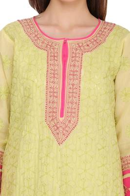 Green Embroidered Cotton Chikankari Kurti 4