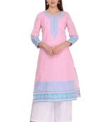 Ada Hand Embroidered Pink Cotton Lucknow Chikan Kurta