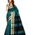 Teal printed cotton poly saree with blouse