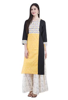 Yellow printed cotton kurti 1