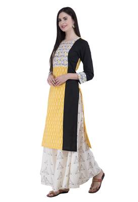 Yellow printed cotton kurti 2