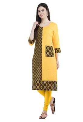 Yellow printed cotton kurti 1