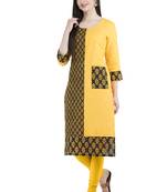 Yellow printed cotton kurti