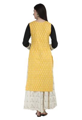 Yellow printed cotton kurti 3