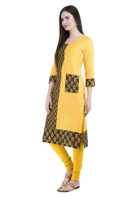 Yellow printed cotton kurti 2