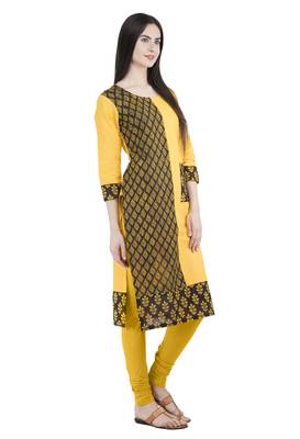 Yellow printed cotton kurti 3