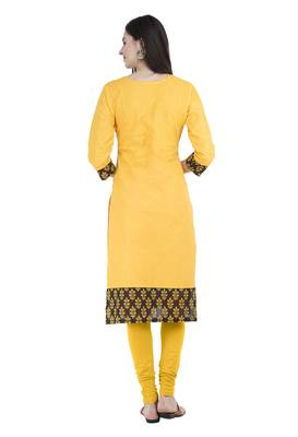 Yellow printed cotton kurti 4