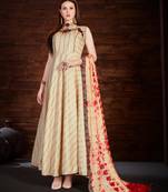 Beige hand embroidery silk salwar