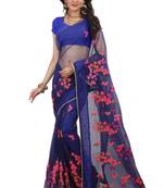 Blue embroidered net saree with blouse