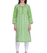 Green Embroidered Cotton Chikankari Kurti 