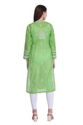 Green Embroidered Cotton Chikankari Kurti  2