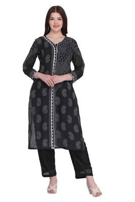 Black Embroidered Cotton Chikankari Kurti  1