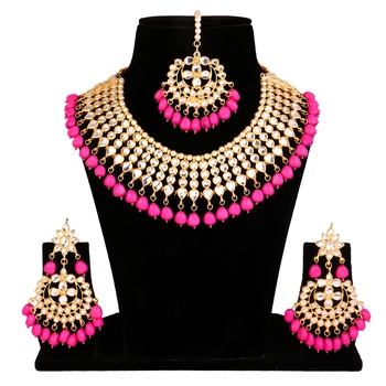 Pink kundan rose gold necklace sets 