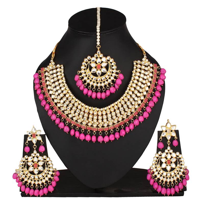 Pink kundan rose gold necklace sets Quail 2628405