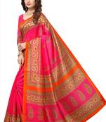 Pink printed bhagalpuri silk saree with blouse