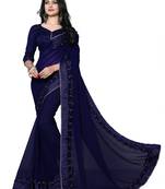 Blue embroidered georgette saree with blouse