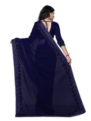Blue embroidered georgette saree with blouse 3
