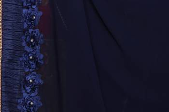 Blue embroidered georgette saree with blouse 5